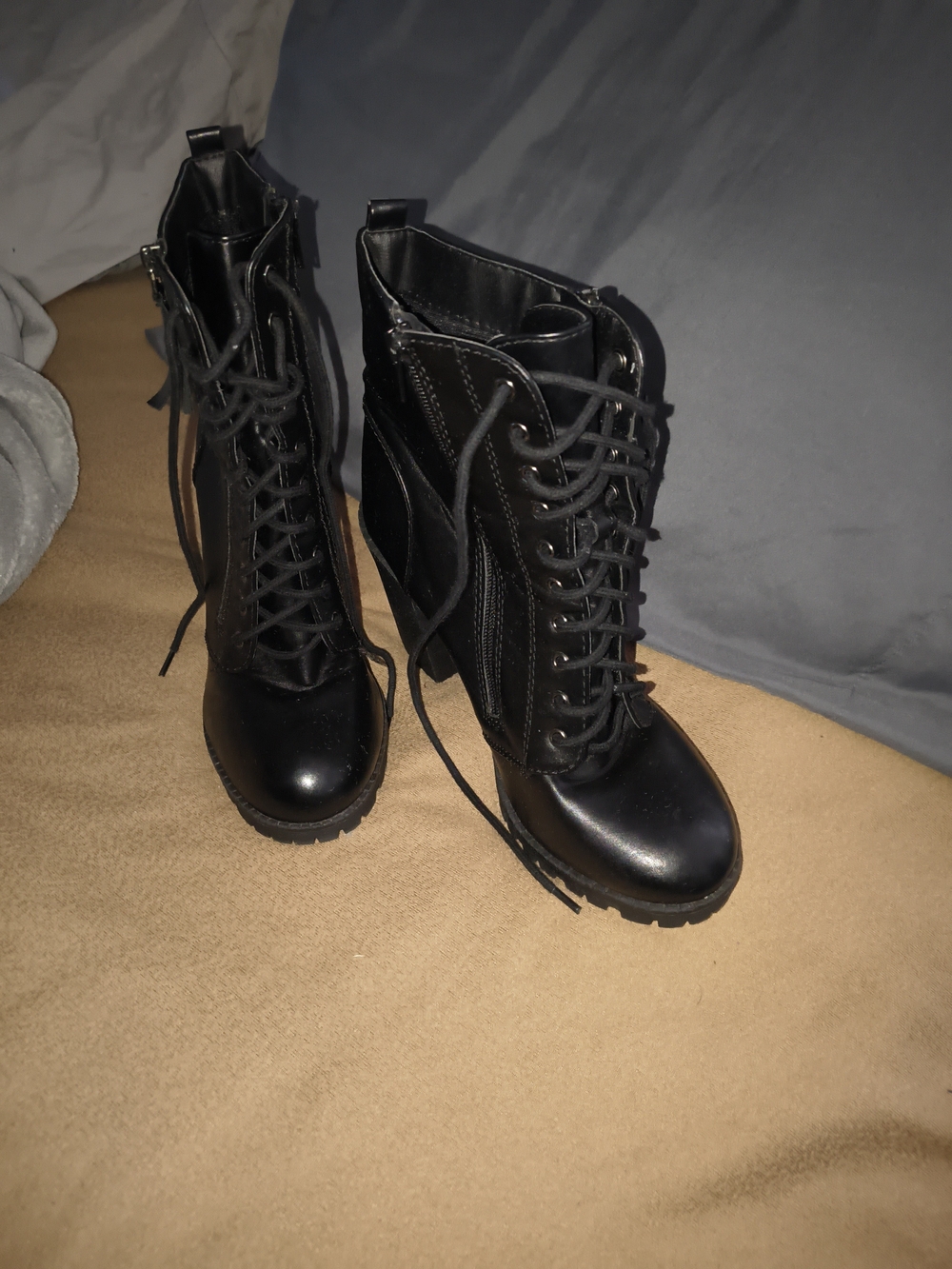 Soda Black Lace-Up Heeled Boots